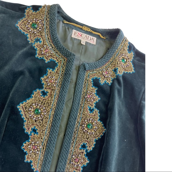 Vintage Escada Green Cotton Blazer Coat Jacket 40 - Picture 5 of 11